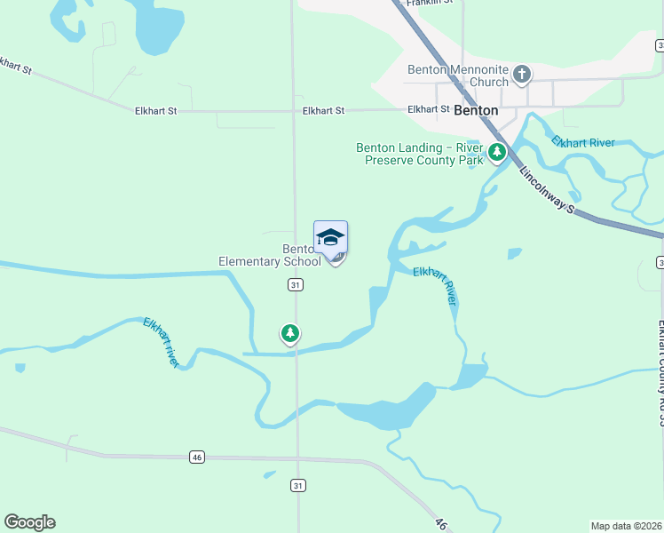 map of restaurants, bars, coffee shops, grocery stores, and more near 68350 County Road 31 in Goshen