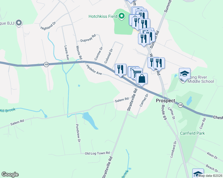 map of restaurants, bars, coffee shops, grocery stores, and more near 11 Hydelor Avenue in Prospect