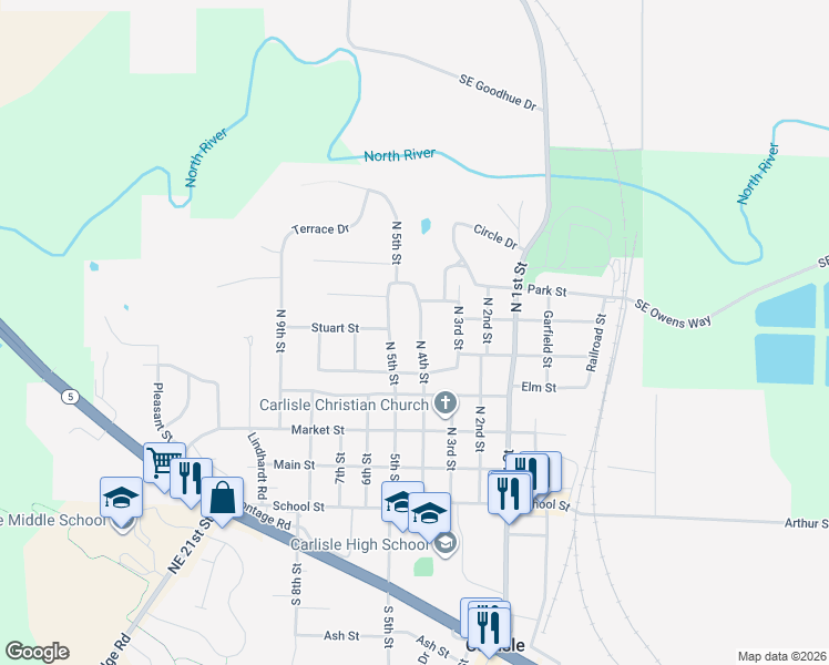 map of restaurants, bars, coffee shops, grocery stores, and more near 530 North 4th Street in Carlisle