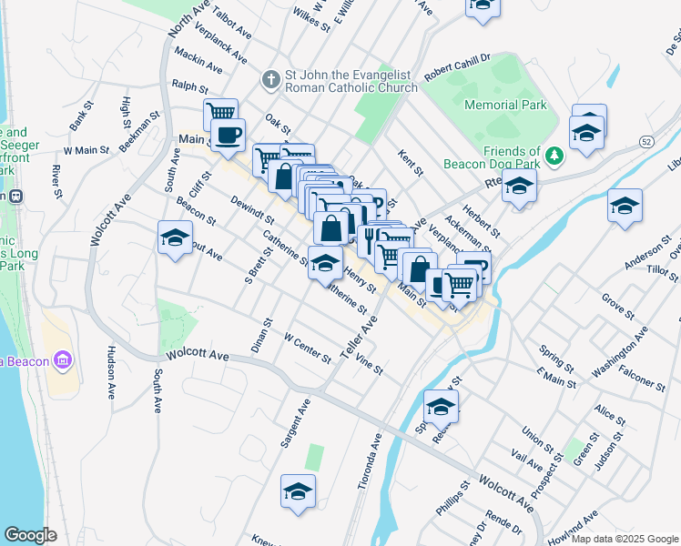 map of restaurants, bars, coffee shops, grocery stores, and more near 19 Henry St in Beacon