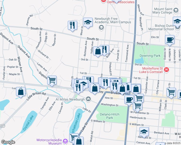 map of restaurants, bars, coffee shops, grocery stores, and more near 458 1st Street in Newburgh