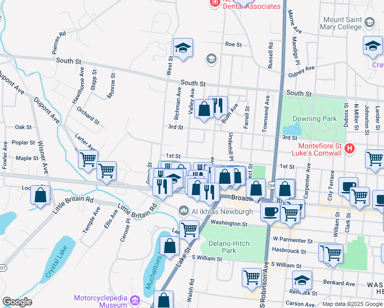 map of restaurants, bars, coffee shops, grocery stores, and more near 458 1st Street in Newburgh