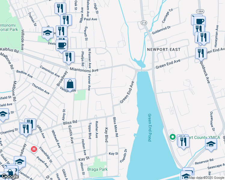 map of restaurants, bars, coffee shops, grocery stores, and more near 322 Boulevard in Middletown