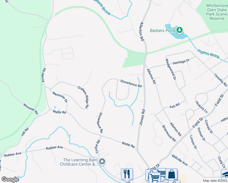 map of restaurants, bars, coffee shops, grocery stores, and more near 174 Wildwood Circle in Naugatuck