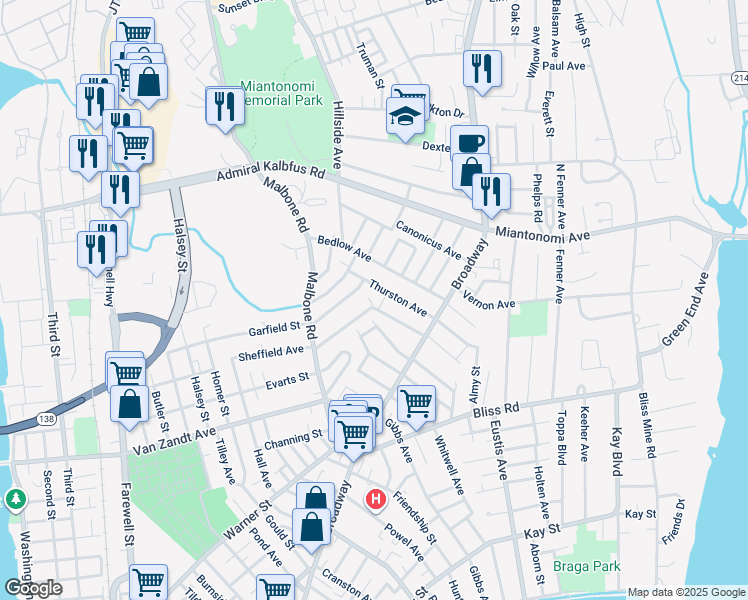 map of restaurants, bars, coffee shops, grocery stores, and more near 30 Russell Avenue in Newport