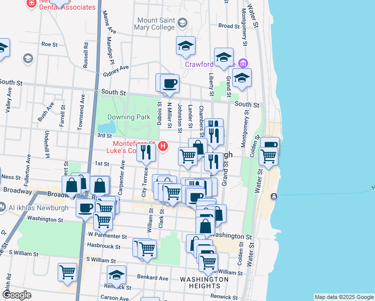 map of restaurants, bars, coffee shops, grocery stores, and more near in Newburgh
