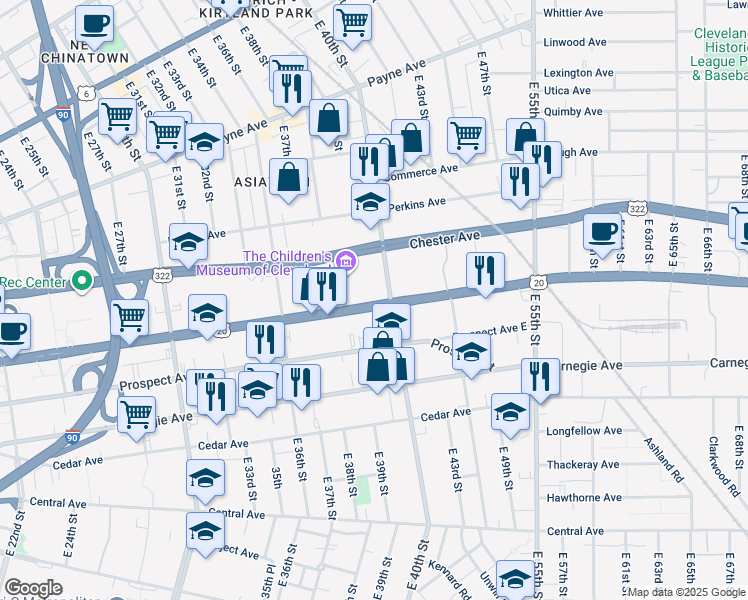 map of restaurants, bars, coffee shops, grocery stores, and more near 3900 U.S. 20 in Cleveland