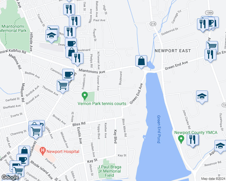 map of restaurants, bars, coffee shops, grocery stores, and more near 125 Vernon Avenue in Middletown
