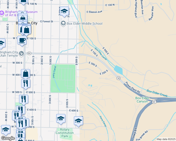 map of restaurants, bars, coffee shops, grocery stores, and more near 770 East 350 South in Brigham City
