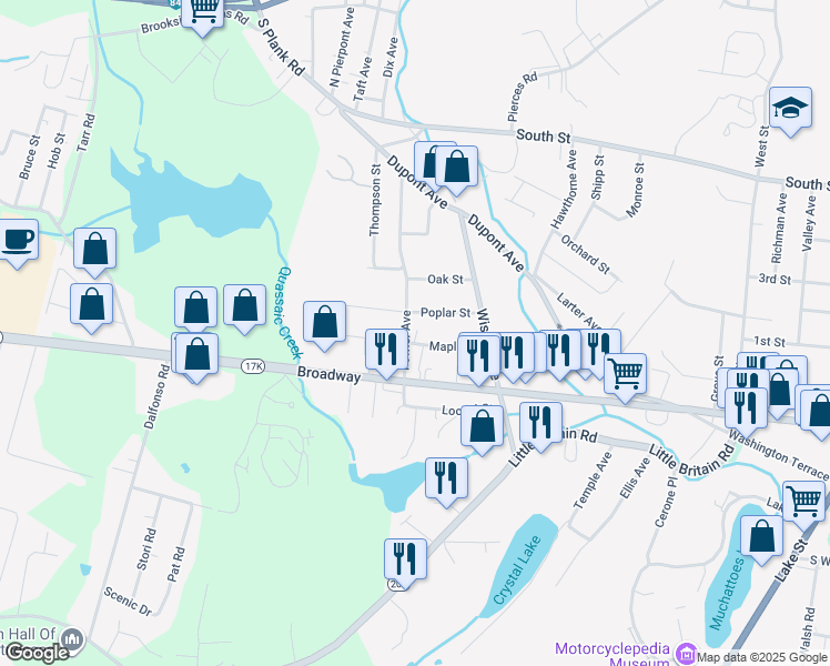 map of restaurants, bars, coffee shops, grocery stores, and more near 32 Maple Street in Newburgh
