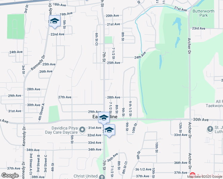 map of restaurants, bars, coffee shops, grocery stores, and more near 740 26th Avenue Court in East Moline