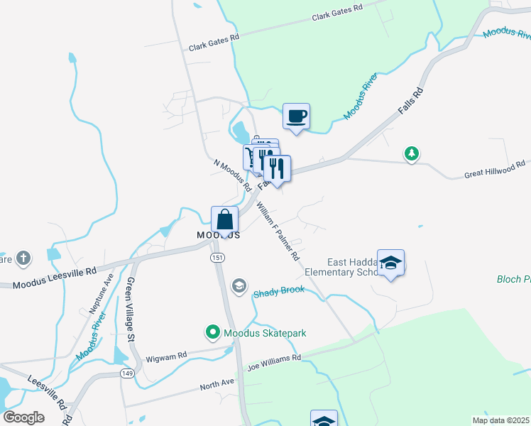 map of restaurants, bars, coffee shops, grocery stores, and more near 16 William F Palmer Rd in East Haddam