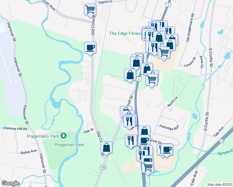 map of restaurants, bars, coffee shops, grocery stores, and more near 48 Stephen Barberino Way in Wallingford