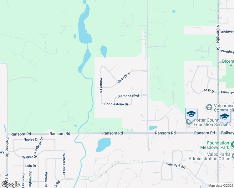map of restaurants, bars, coffee shops, grocery stores, and more near 1551 Diamond Boulevard in Valparaiso