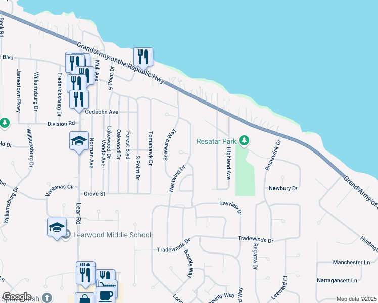 map of restaurants, bars, coffee shops, grocery stores, and more near 222 Westwind Drive in Avon Lake