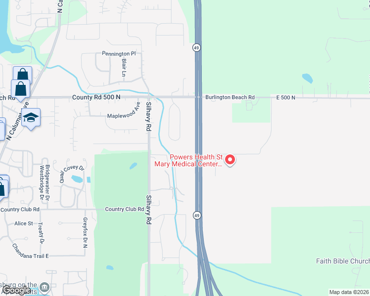 map of restaurants, bars, coffee shops, grocery stores, and more near 3900 Executive Drive in Valparaiso