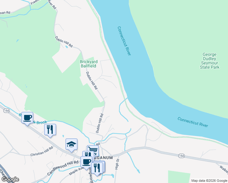 map of restaurants, bars, coffee shops, grocery stores, and more near 30 Cove Wharf Lane in Haddam