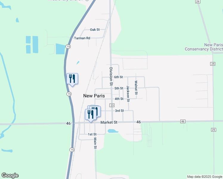 map of restaurants, bars, coffee shops, grocery stores, and more near 68145 Division Street in New Paris