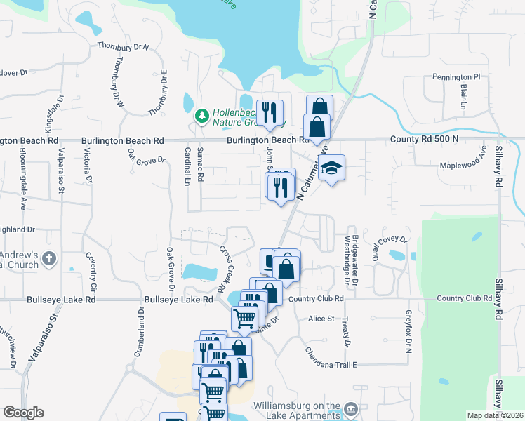 map of restaurants, bars, coffee shops, grocery stores, and more near 3788-3858 Chimney Hill Dr in Valparaiso