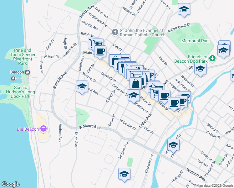map of restaurants, bars, coffee shops, grocery stores, and more near 108 Beacon Street in Beacon