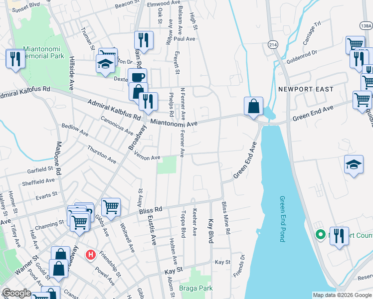map of restaurants, bars, coffee shops, grocery stores, and more near 113 Fenner Avenue in Middletown