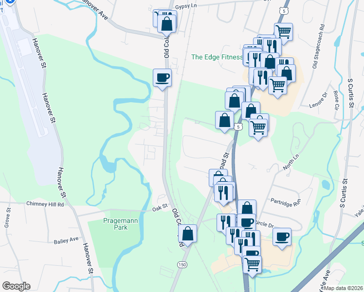 map of restaurants, bars, coffee shops, grocery stores, and more near 96 Stephen Barberino Way in Wallingford