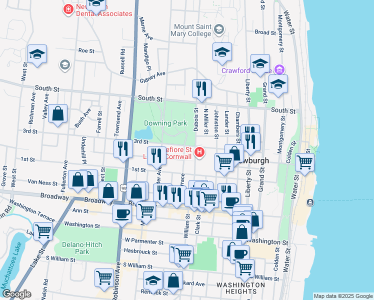 map of restaurants, bars, coffee shops, grocery stores, and more near 80 City Terrace in Newburgh