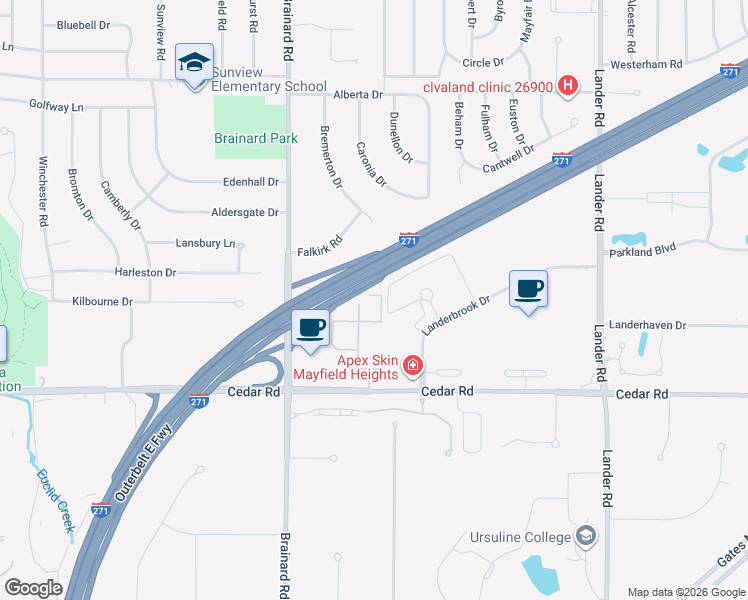 map of restaurants, bars, coffee shops, grocery stores, and more near 5840 Spotswood Drive in Lyndhurst