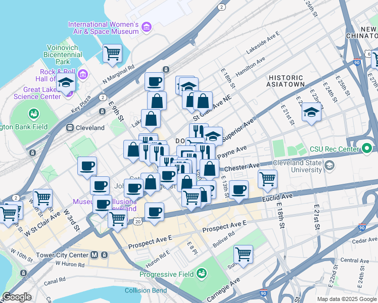map of restaurants, bars, coffee shops, grocery stores, and more near 1111 U.S. 322 in Cleveland