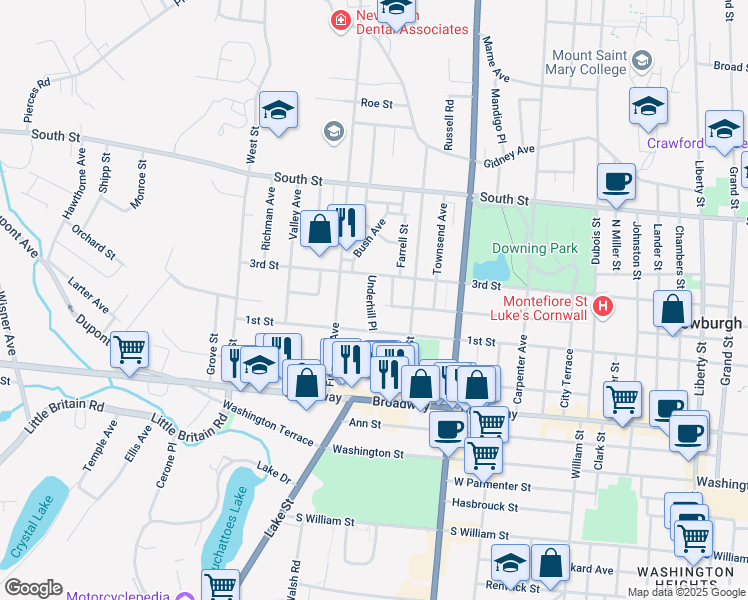 map of restaurants, bars, coffee shops, grocery stores, and more near 9 Underhill Place in Newburgh