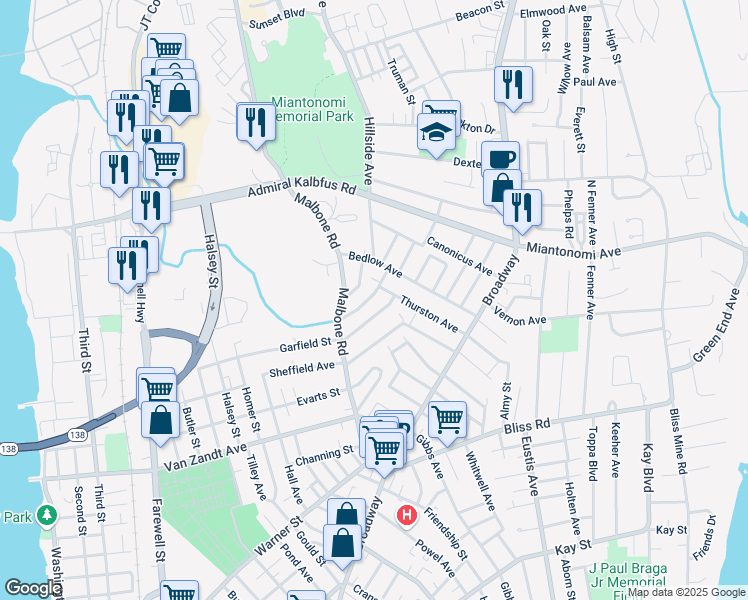map of restaurants, bars, coffee shops, grocery stores, and more near 30 Russell Avenue in Newport
