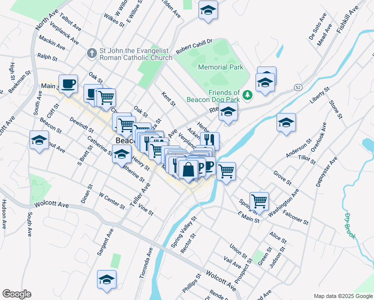 map of restaurants, bars, coffee shops, grocery stores, and more near 42 North Street in Beacon