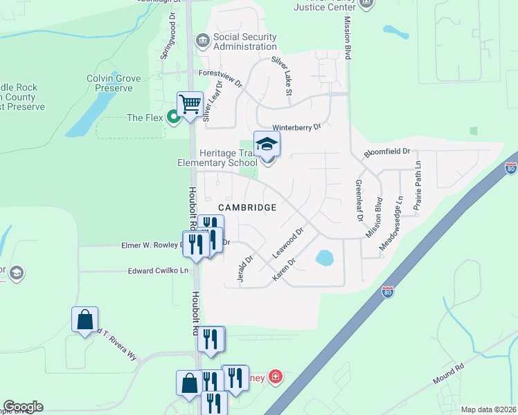 map of restaurants, bars, coffee shops, grocery stores, and more near 3513 Christine Avenue in Joliet