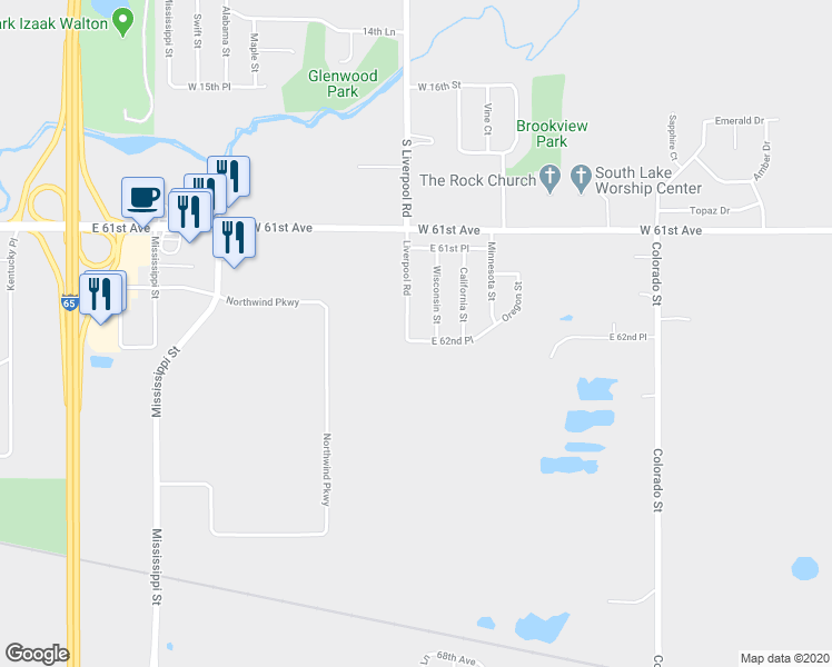 map of restaurants, bars, coffee shops, grocery stores, and more near 2440 East 62nd Place in Hobart