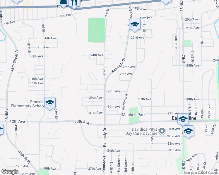 map of restaurants, bars, coffee shops, grocery stores, and more near 334 28th Avenue in East Moline