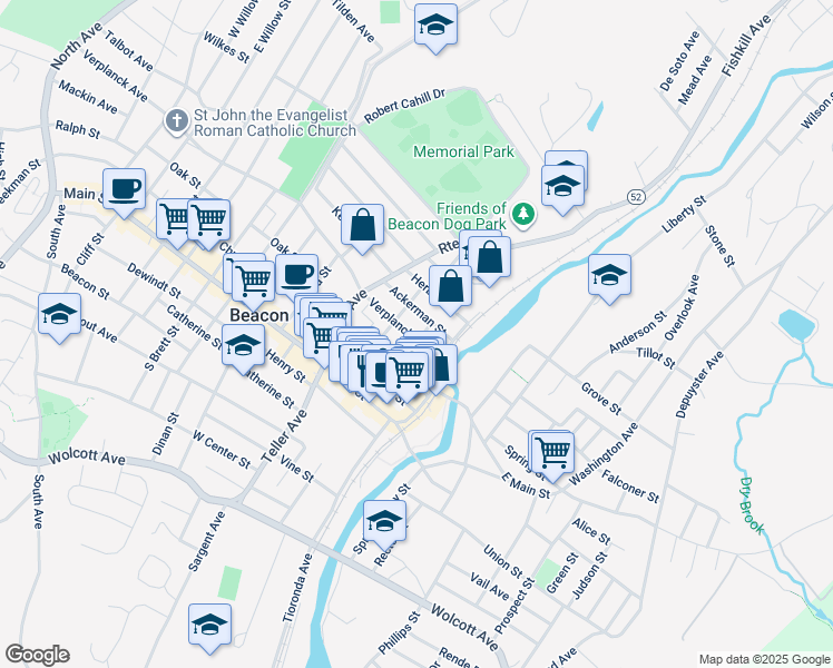 map of restaurants, bars, coffee shops, grocery stores, and more near 35 Ackerman Street in Beacon