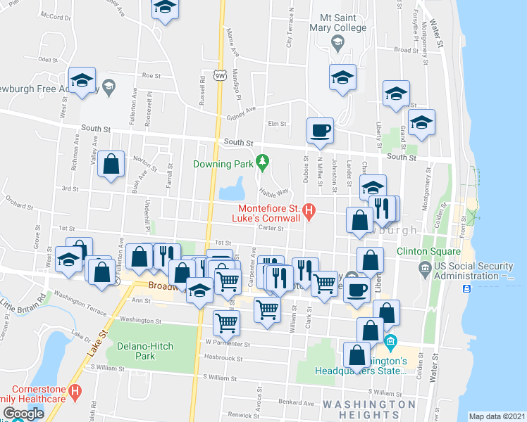 map of restaurants, bars, coffee shops, grocery stores, and more near in Newburgh