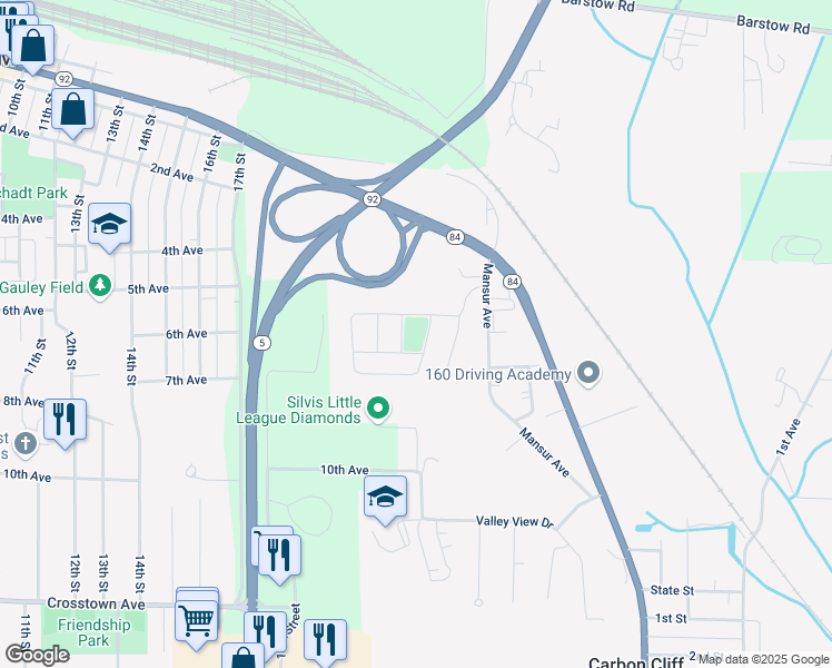 map of restaurants, bars, coffee shops, grocery stores, and more near 804 Rebecca Lane in Carbon Cliff