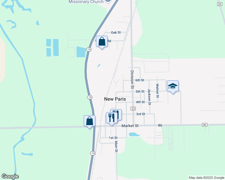 map of restaurants, bars, coffee shops, grocery stores, and more near 19133 5th Street in New Paris