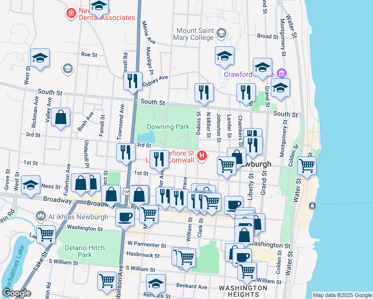 map of restaurants, bars, coffee shops, grocery stores, and more near 120 City Terrace in Newburgh