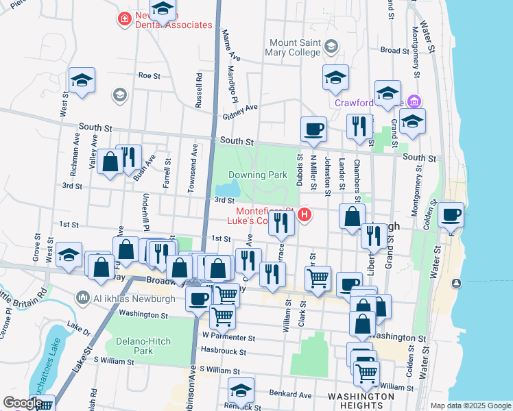 map of restaurants, bars, coffee shops, grocery stores, and more near in Newburgh