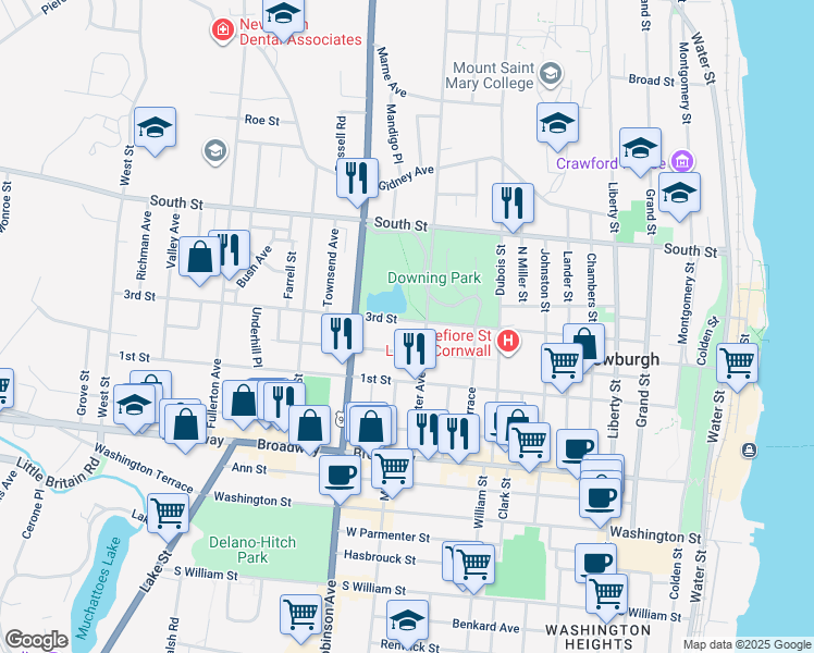 map of restaurants, bars, coffee shops, grocery stores, and more near 123 Carpenter Avenue in Newburgh