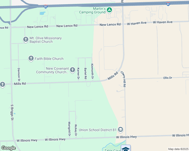 map of restaurants, bars, coffee shops, grocery stores, and more near 1103 Kinmonth Drive in Joliet
