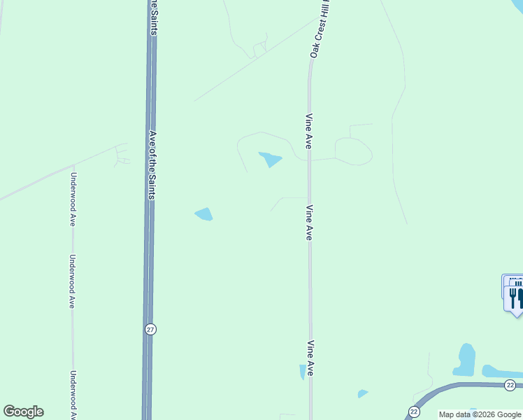 map of restaurants, bars, coffee shops, grocery stores, and more near 30 Vine Valley Drive in Riverside