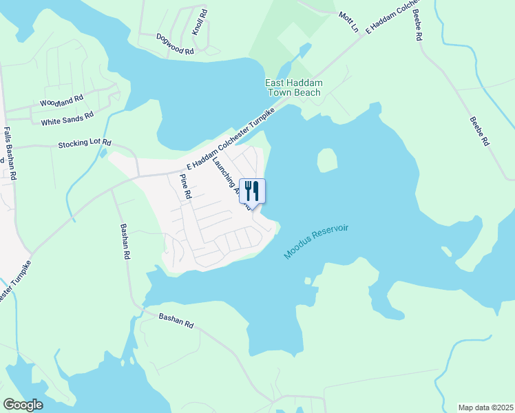 map of restaurants, bars, coffee shops, grocery stores, and more near 50 Shore Road in East Haddam