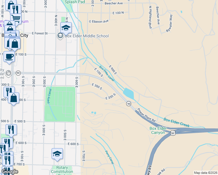map of restaurants, bars, coffee shops, grocery stores, and more near 914 East 200 South in Brigham City