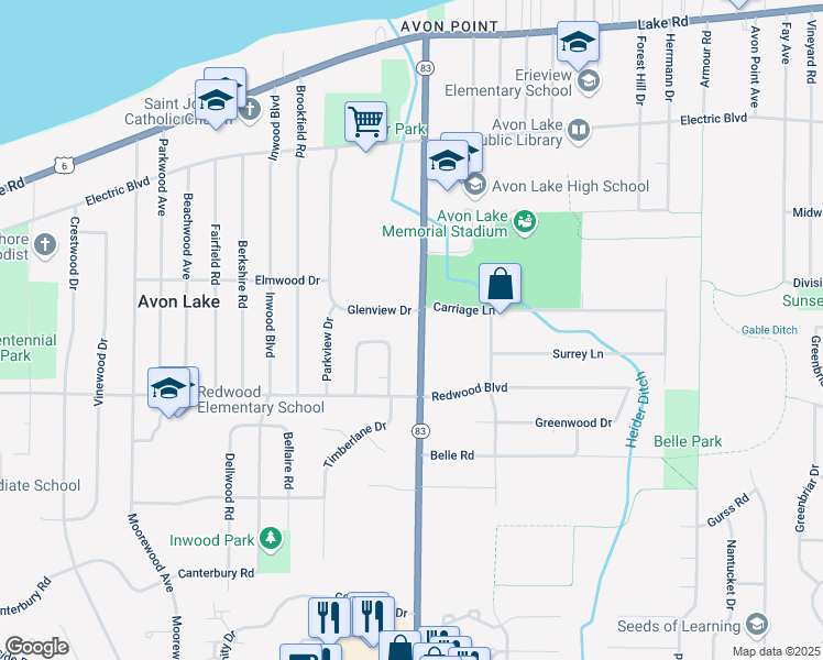 map of restaurants, bars, coffee shops, grocery stores, and more near 258 Avon Belden Road in Avon Lake