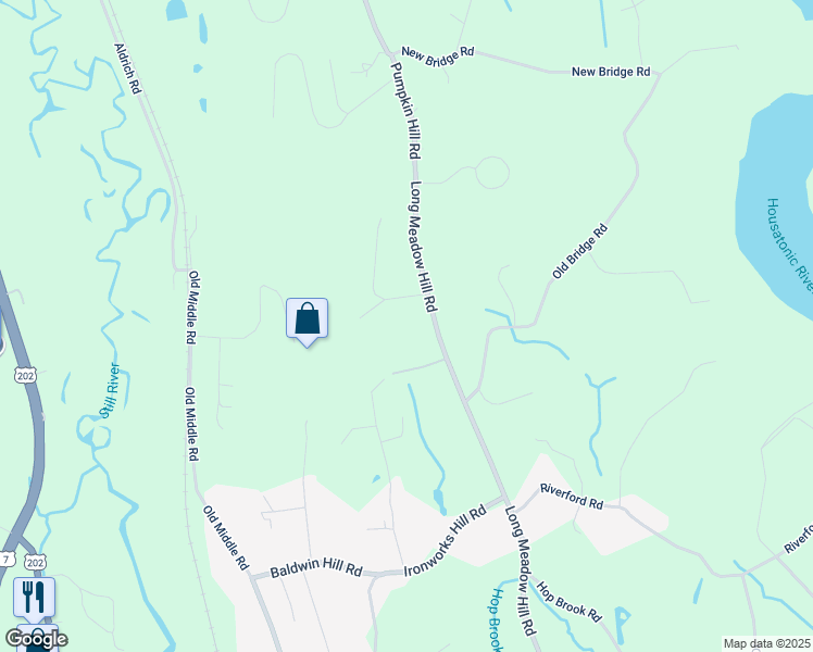 map of restaurants, bars, coffee shops, grocery stores, and more near 176 Long Meadow Hill Road in Brookfield