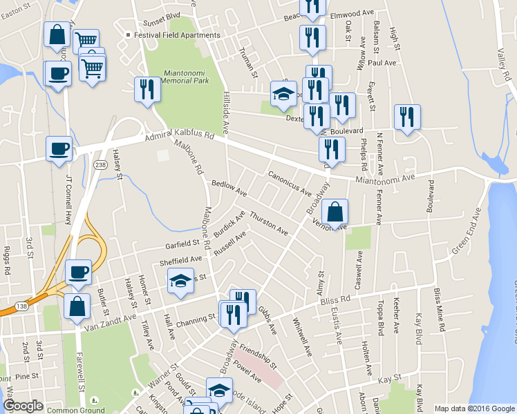map of restaurants, bars, coffee shops, grocery stores, and more near 5 Blackwell Place in Newport