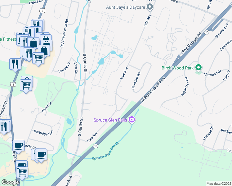 map of restaurants, bars, coffee shops, grocery stores, and more near 773 Yale Avenue in Meriden